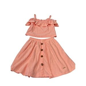 NWOT Tahari Girls 2ps Eyelet Top & Skirt Size 10 Color Coral